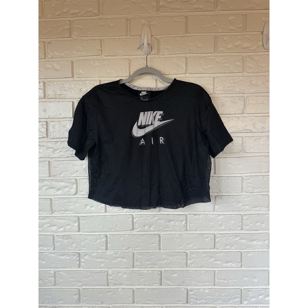 Nike Air Black Mesh Crop Top Women's Small Athletic Logo‎ Tee Lightweight